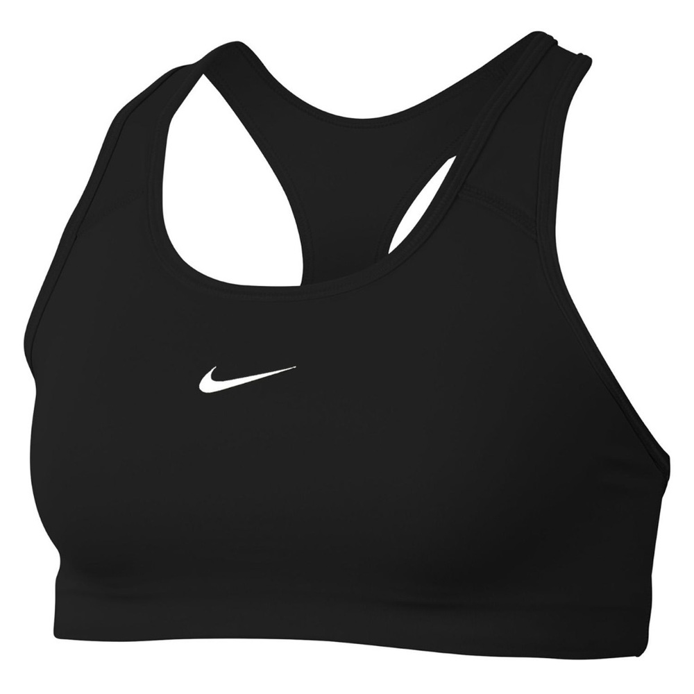 Nike Victory Bra, Black Racerback White Logo Swoosh, Padded Support Sports Bra